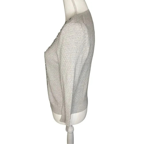 American Eagle Women’s Medium Gray Rhinestone Crochet Crop Cardigan Bejeweled Ho - Picture 2 of 6